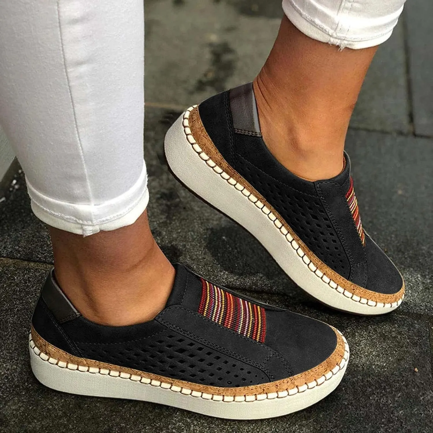 Ladmiple Sneakers For Women Slip On Low Top Comfort Walking Shoes Dressy Casual Summer Fashion Non Slip Flats Loafers
