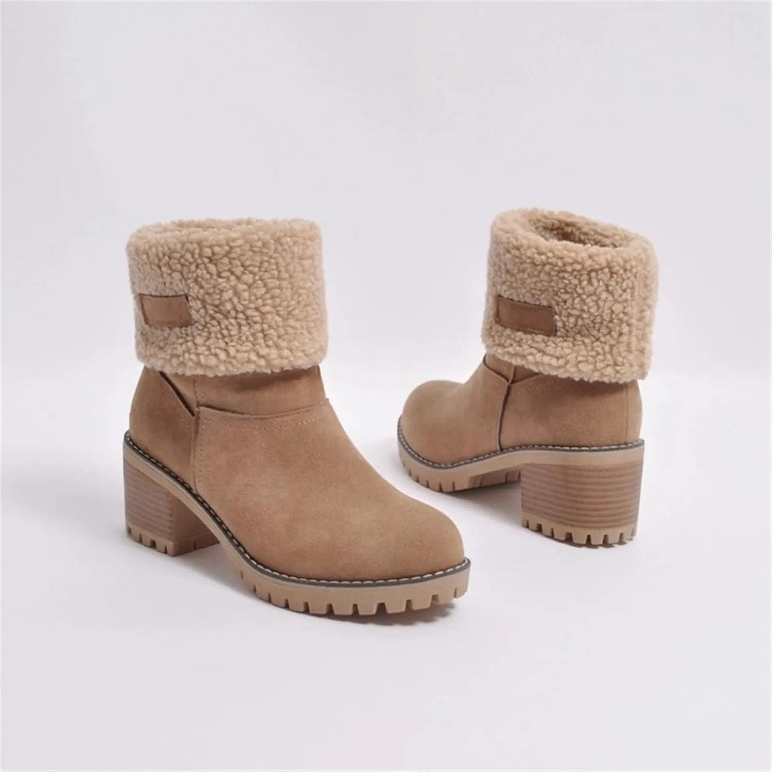 Ladmiple Snow Boots For Women Tall Mid Calf Warm Fur Lined Winter Boots Outdoor Slip On Comfortable Fashion Walking Shoes