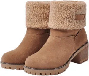 Ladmiple Snow Boots For Women Tall Mid Calf Warm Fur Lined Winter Boots Outdoor Slip On Comfortable Fashion Walking Shoes