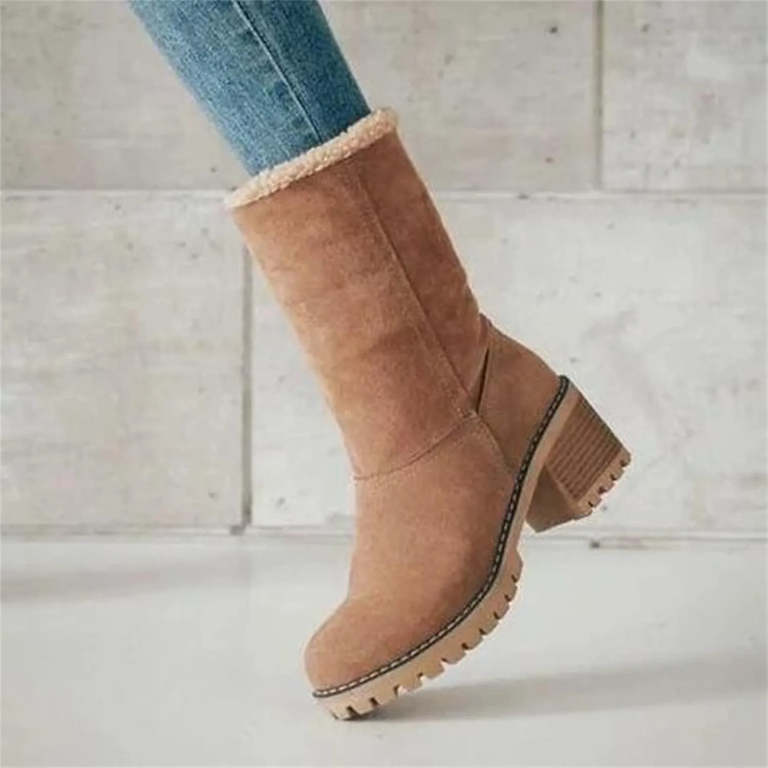 Ladmiple Snow Boots For Women Tall Mid Calf Warm Fur Lined Winter Boots Outdoor Slip On Comfortable Fashion Walking Shoes