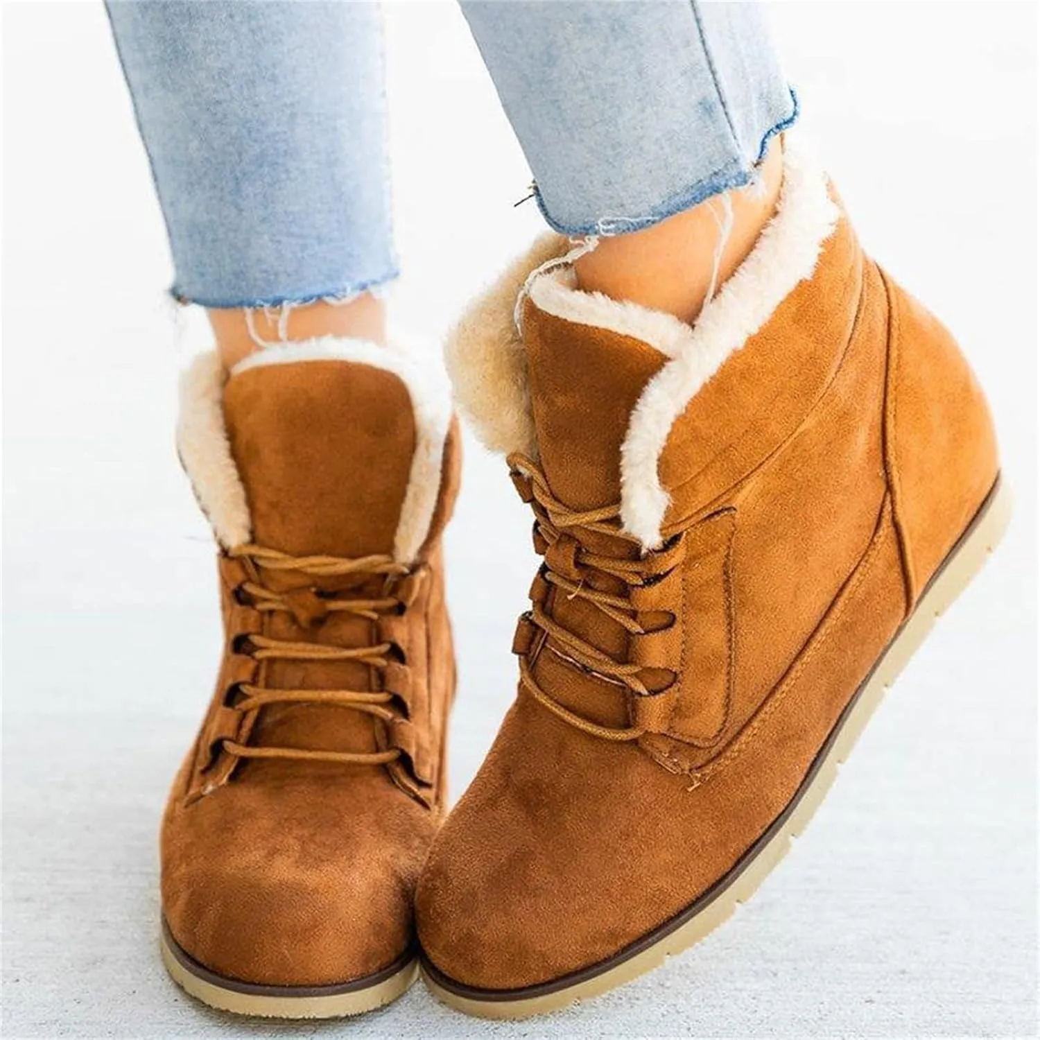Ladmiple Snow Boots For Women Wide Faux Fur Lined Winter Warm Ankle Booties Slip On Outdoor Fashion Casual Walking Shoes