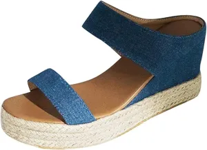 Ladmiple Wedge Sandals for Women Dressy Comfy Slip-On Ankle Buckle Sandals Summer Casual Beach Shoes Open Toe Platform