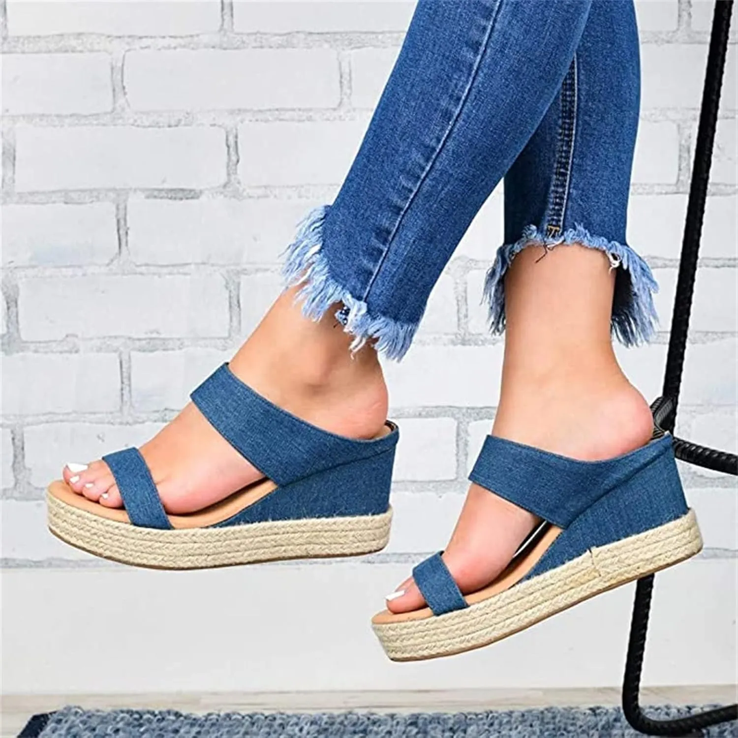 Ladmiple Wedge Sandals for Women Dressy Comfy Slip-On Ankle Buckle Sandals Summer Casual Beach Shoes Open Toe Platform