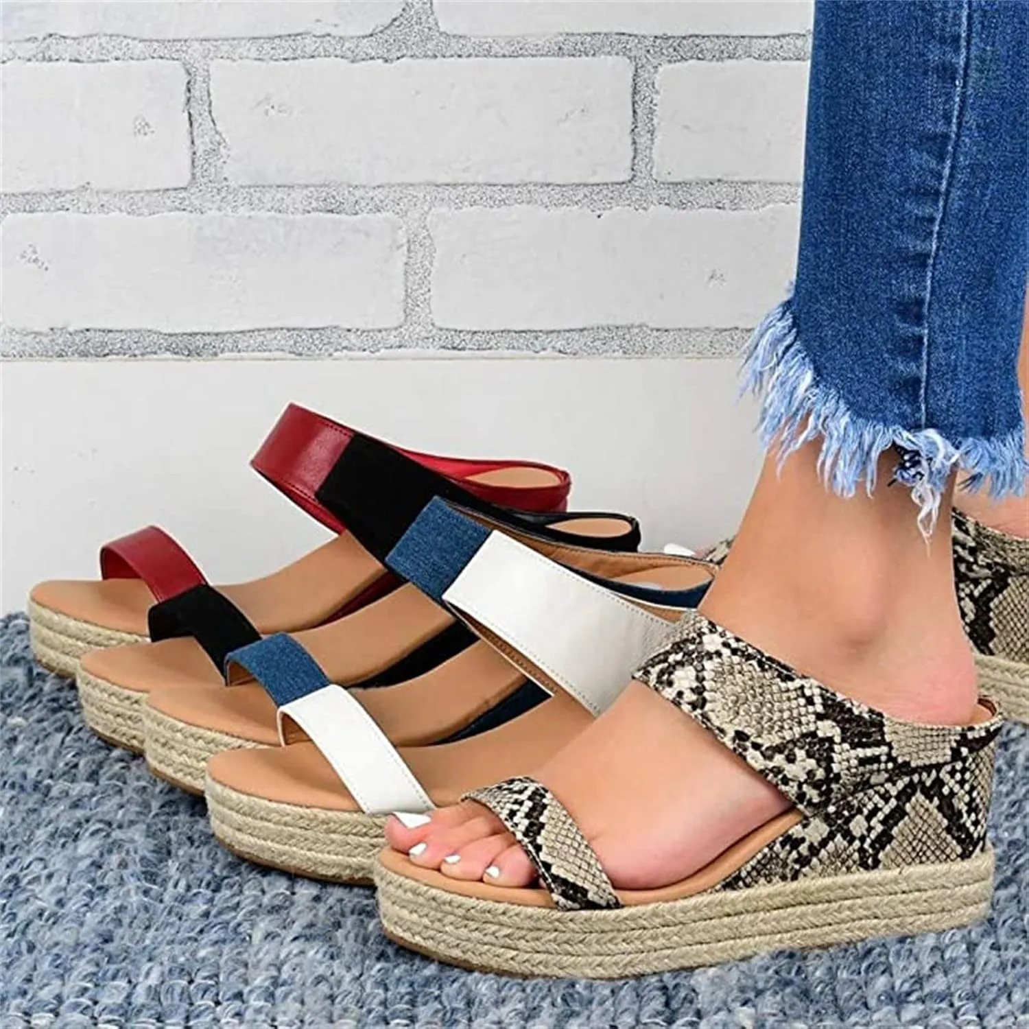 Ladmiple Wedge Sandals for Women Dressy Comfy Slip-On Ankle Buckle Sandals Summer Casual Beach Shoes Open Toe Platform