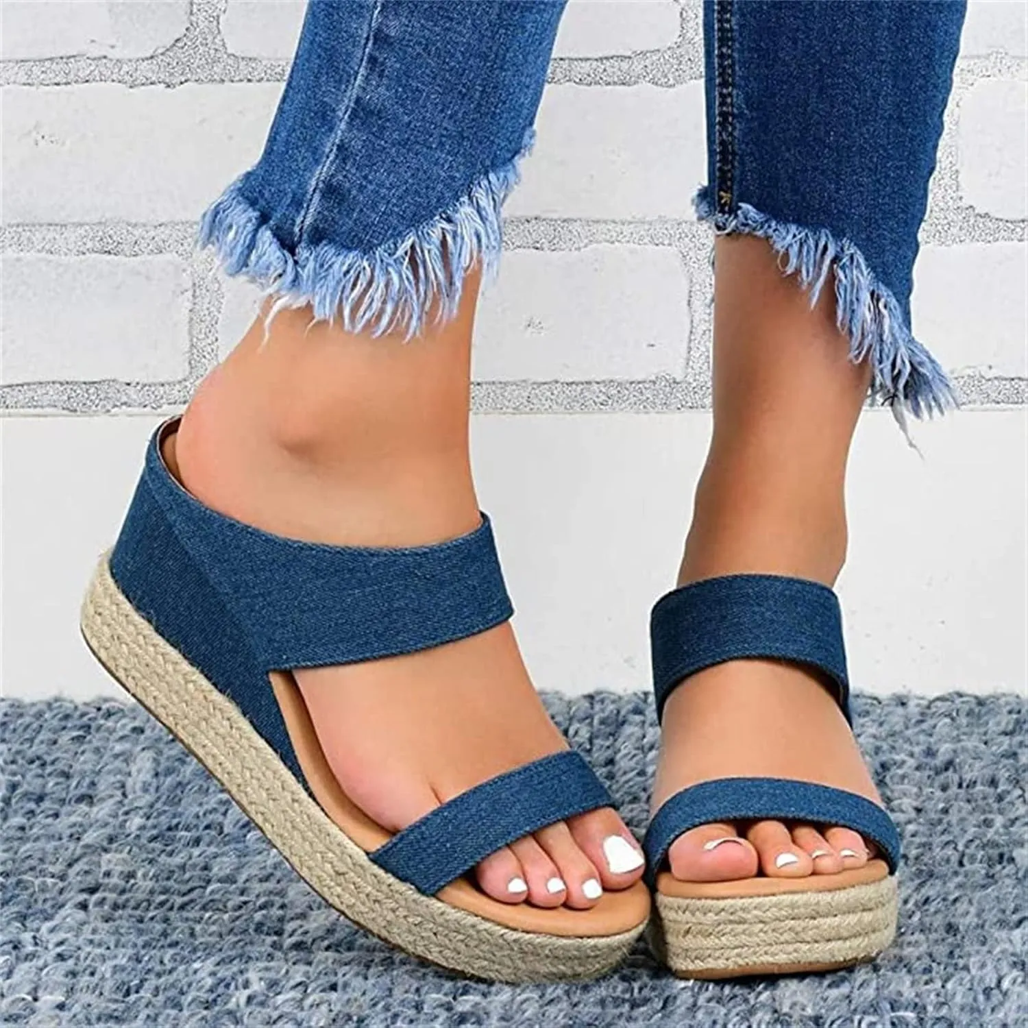 Ladmiple Wedge Sandals for Women Dressy Comfy Slip-On Ankle Buckle Sandals Summer Casual Beach Shoes Open Toe Platform