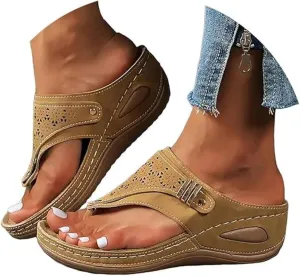 Ladmiple Womens Sandals Comfortable Dressy Arch Support Orthopedic Slippers Summer Vintage Slip On Orthotic Thong Flip Flops