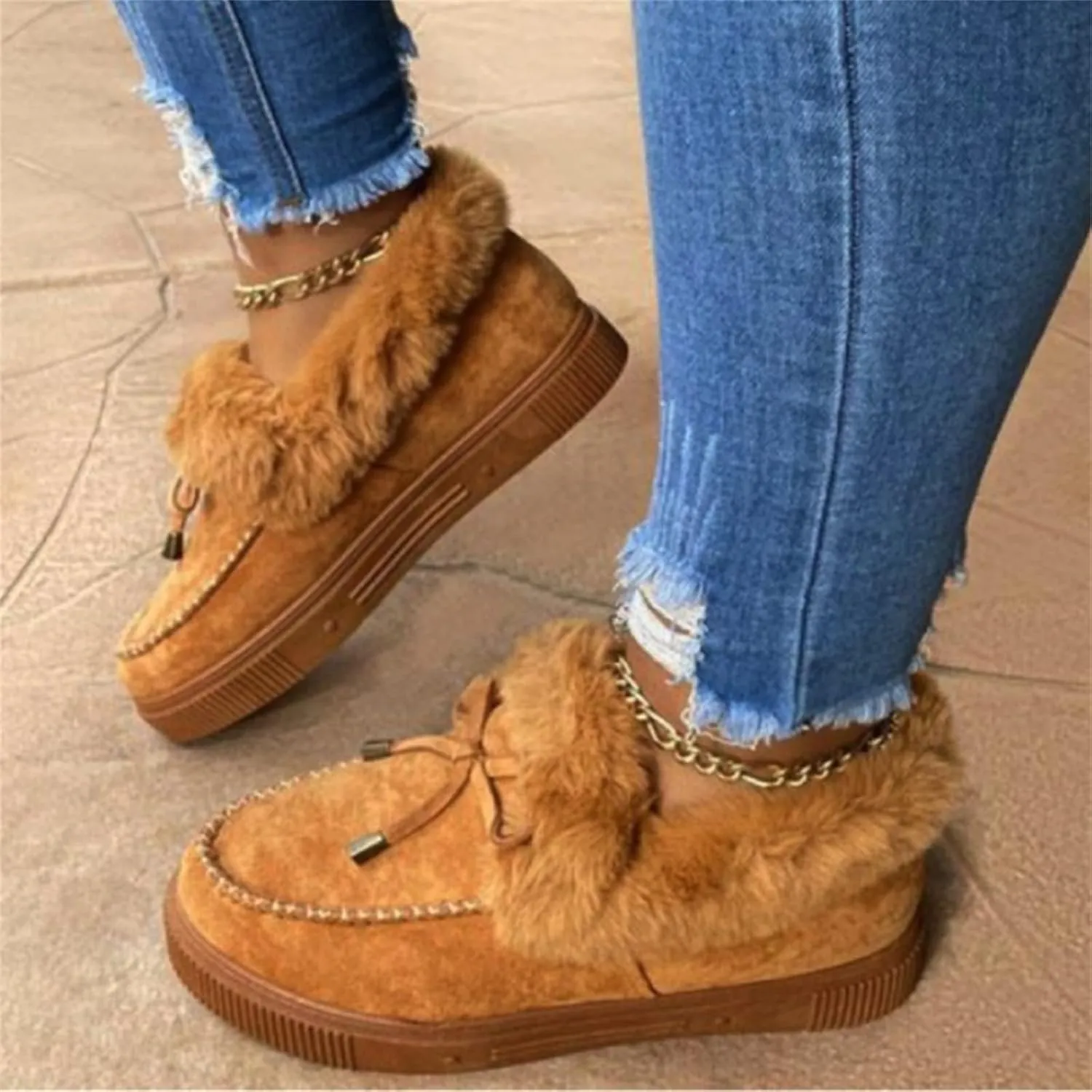 Ladmiple Womens Snow Boots Warm Fur Lined Winter Outdoor Short Ankle Booties Lace Up Comfortable Fashion Combat Boots