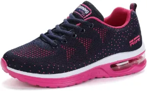 Lamincoa Women's Air Cushion Leisure Shock Sneakers Shoes Anti-Slip Arch Support Insole Trail Running Shoes Fitness Sport Navy Rose 6.5