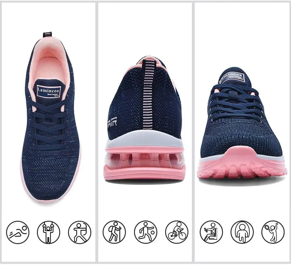 Lamincoa Womens Walking Shoes Lightweight Running Shoes Women’s Tennis Shoes Non Slip Air Shoes Breathable Mesh Air Cushion Sneakers for Gym Workout Sports