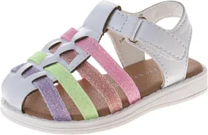 Laura Ashley Princess Girl Rainbow Sandals Summer Glitter Strap Closed Toe Sandals Flats for Girls Size 6-10 Toddler 11-12 Little Kid