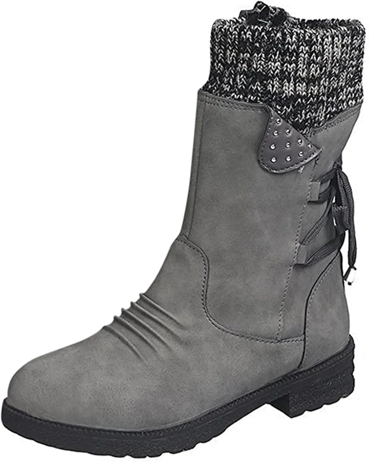 Lausiuoe Boots For Women Low Heel Mid Calf Side Zipper Slouchy Western Cowboy Booties Winter Warm Non Slip Platform Outdoor Shoes
