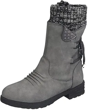 Lausiuoe Boots For Women Low Heel Mid Calf Side Zipper Slouchy Western Cowboy Booties Winter Warm Non Slip Platform Outdoor Shoes