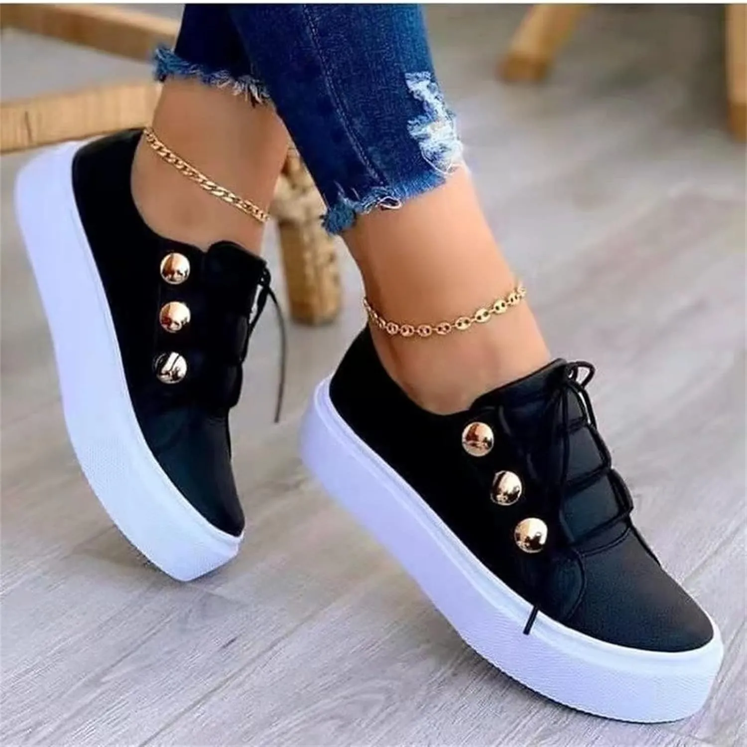 Lausiuoe Women's Fashion Sneakers Slip On Leather Shoes Low Top Non Slip Fashion Casual Comfort Walking Flat Loafers