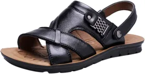 Leather Sandals for Men Breathable Orthopedic Sandals with Arch Support Non-Slip Adjustable Buckle Sports Slides Wide