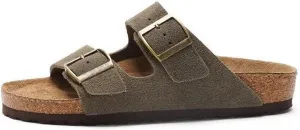 Leather Sandals for Women - Suede Buckle Summer Slides, Comfortable Beach Vacation Sandals, Flat Cushionaire Clogs & Slip on for Women