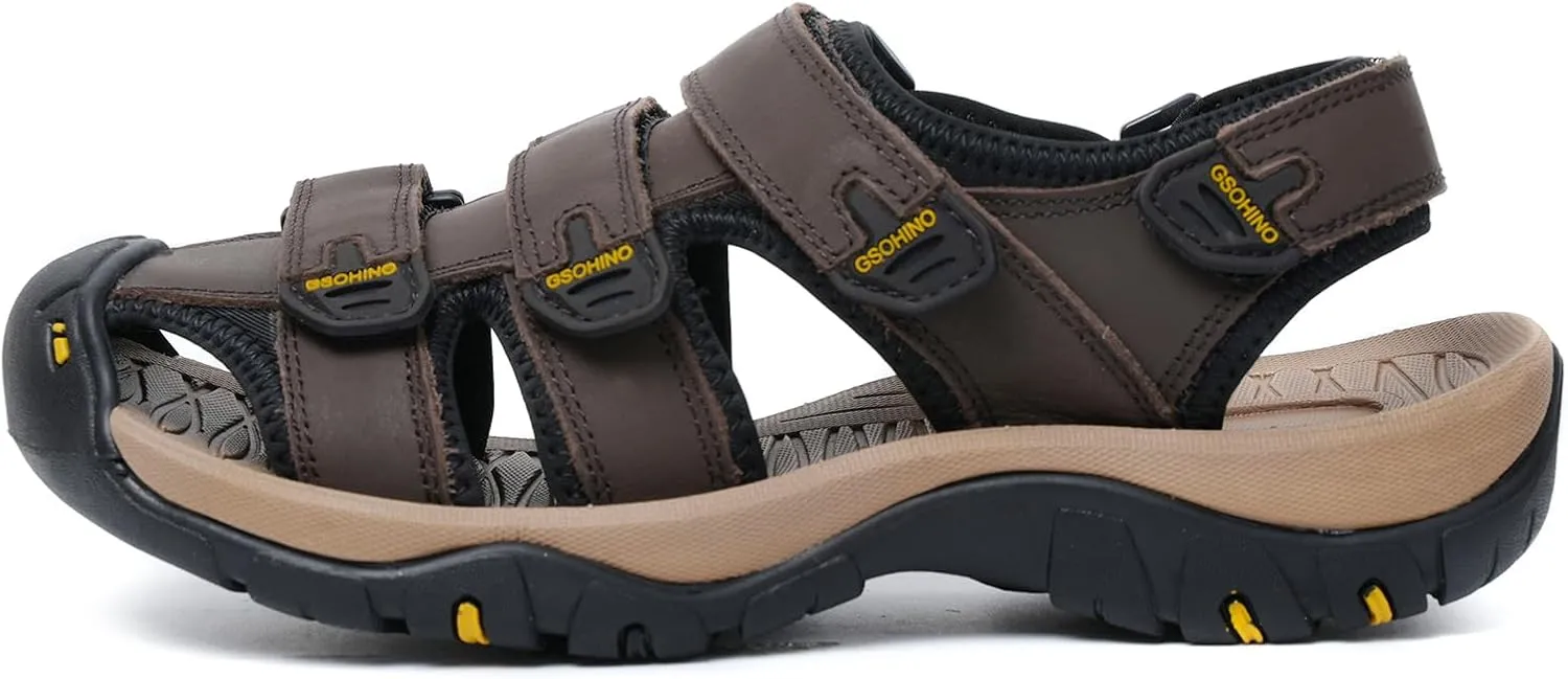 Leather Sports Sandals For Men Closed Toe Hiking Outdoor Athletic Casual Walking Sandals Water Shoes Summer Fisherman Sandal Handmade