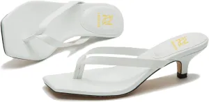 LEHOOR Flip-Flops Mules Kitten Heels Thong Sandals Square Open Toe for Women Slim Matte Leather T-Straps mules slippers kitten heeled Summer Comfortable for Daily Wear Beach