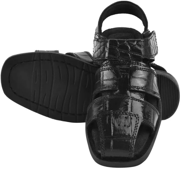 LIBERTYZENO Boys Crocodile Print Genuine Leather Kids Closed Toe Fisherman Sandal Shoes for Prom Graduation