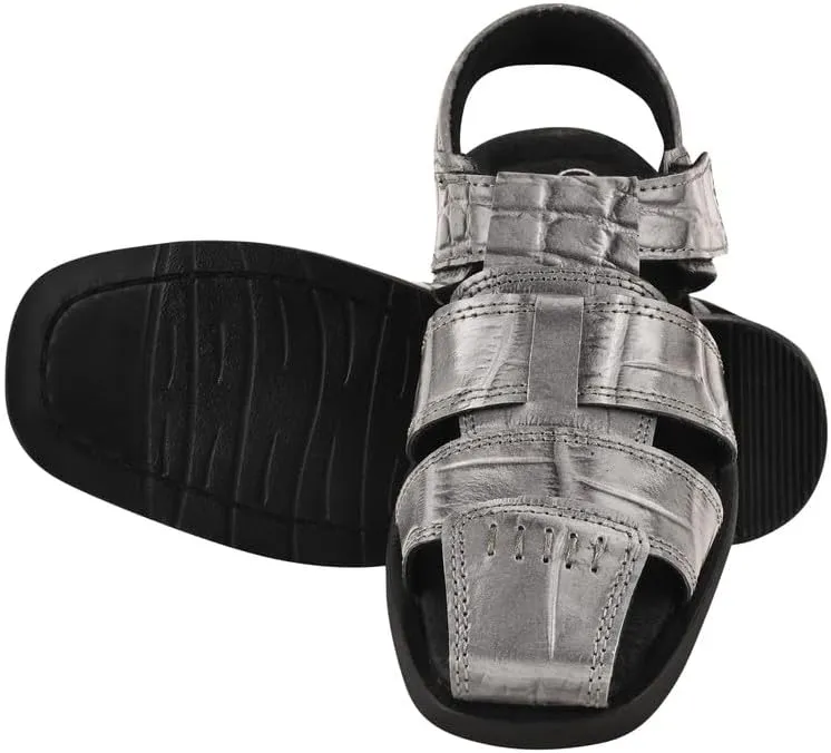 LIBERTYZENO Boys Crocodile Print Genuine Leather Kids Closed Toe Fisherman Sandal Shoes for Prom Graduation