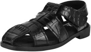 LIBERTYZENO Boys Crocodile Print Genuine Leather Kids Closed Toe Fisherman Sandal Shoes for Prom Graduation