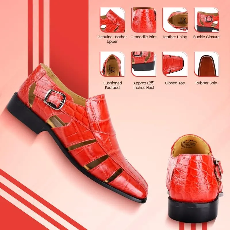 LIBERTYZENO Mens Closed Toe Genuine Leather Adults Buckle Closure Fisherman Sandals for Prom Graduation