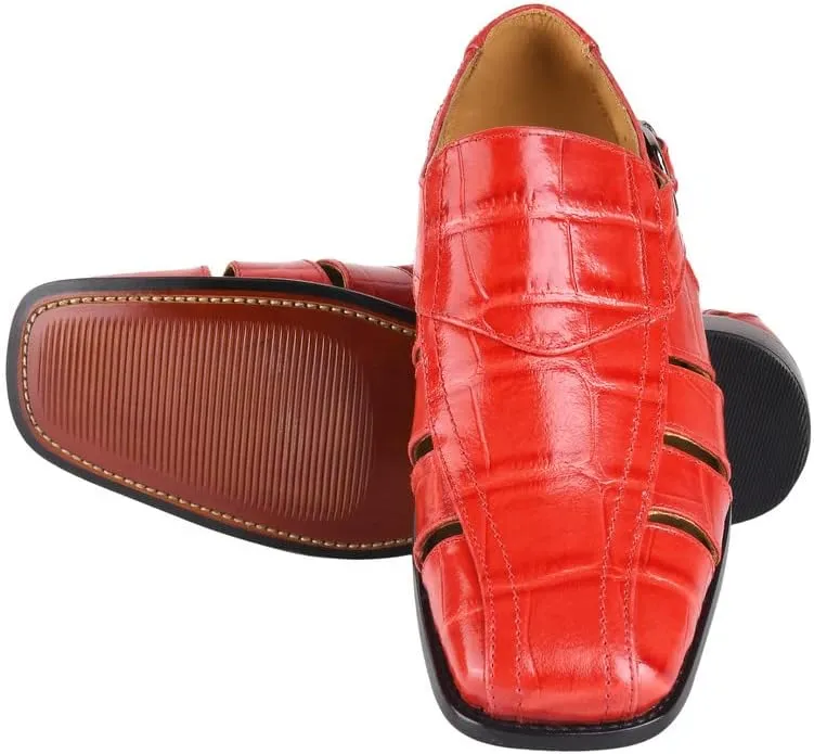 LIBERTYZENO Mens Fisherman Closed Toe Sandals Crocodile Print Genuine Leather Buckle Closure Casual Dress Shoes