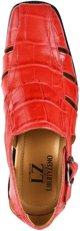 LIBERTYZENO Mens Fisherman Closed Toe Sandals Crocodile Print Genuine Leather Buckle Closure Casual Dress Shoes