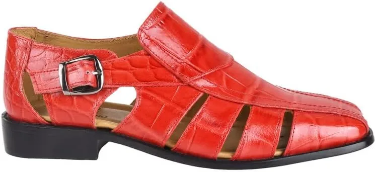 LIBERTYZENO Mens Fisherman Closed Toe Sandals Crocodile Print Genuine Leather Buckle Closure Casual Dress Shoes