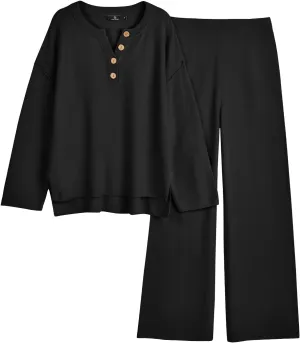 LILLUSORY Women's 2 Piece Lounge Sets Oversized Slouchy Matching Cozy Knit Sets