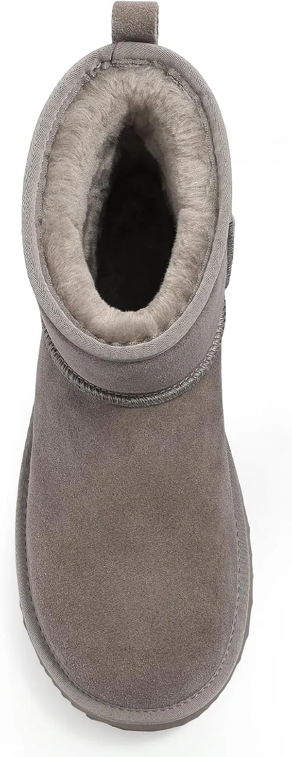 Litfun Suede Mini Boots for Women Winter Warm Fuzzy Boots Comfort Snow Boots with Fur Lined