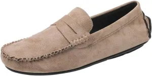 Loafers for Men Round Toe Suede Vamp Driving Loafers Flat Heel Comfortable Lightweight Party Slip On