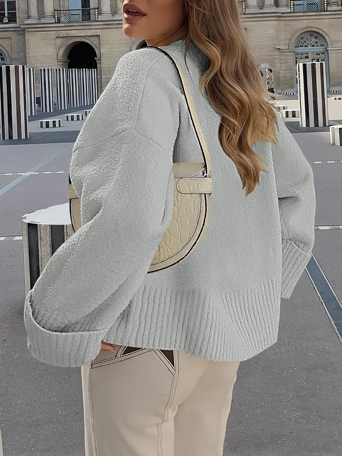 LOGENE Women's Oversized Sweater Crewneck Long Sleeve Soft Fuzzy Knit Pullover Sweaters 2024 Winter Fashion Warm Tops Clothes