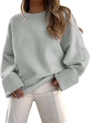 LOGENE Women's Oversized Sweater Crewneck Long Sleeve Soft Fuzzy Knit Pullover Sweaters 2024 Winter Fashion Warm Tops Clothes