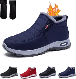LOSD Women's Warm Sheepskin-Lined Boots, Slip-On, Arch Support, Winter Waterproof Comfortable Snow Booties