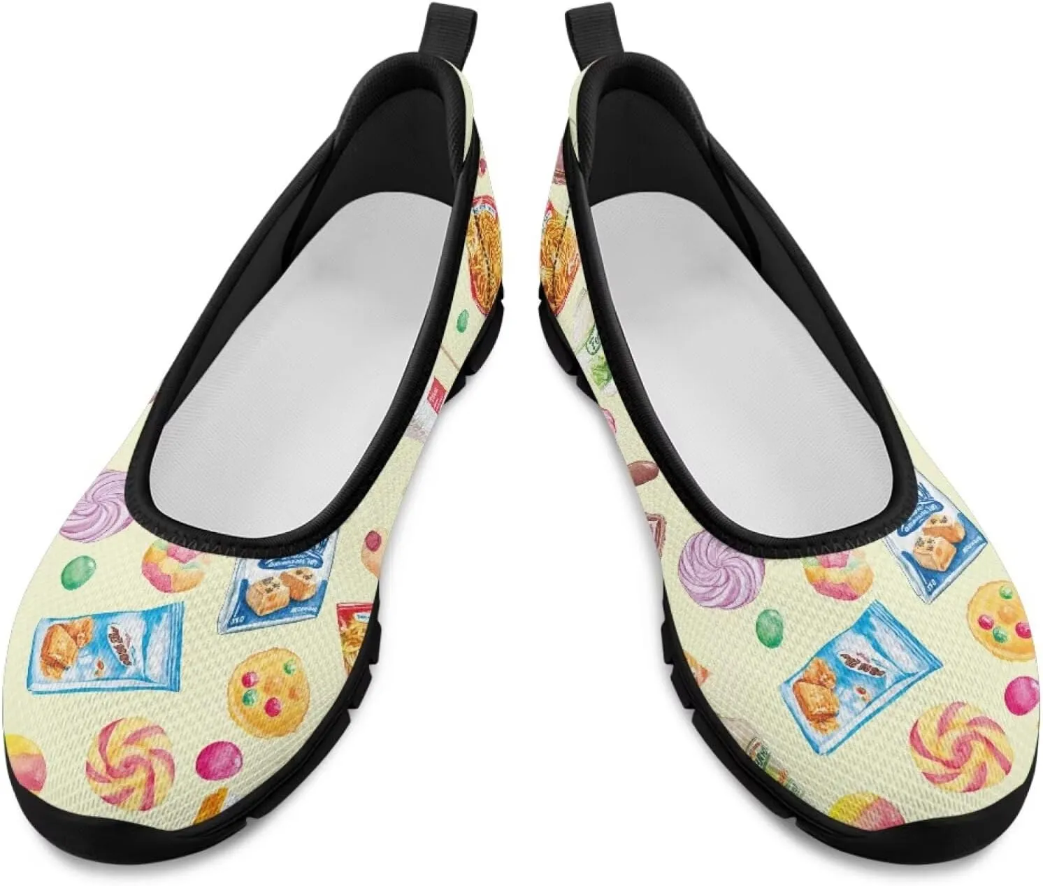 Low Cut Sneakers Casual Dressy Loafers for Women Comfortable Round Toe Soft Sneaker Food Print Athletic Slip-On Casual Walking Shoe