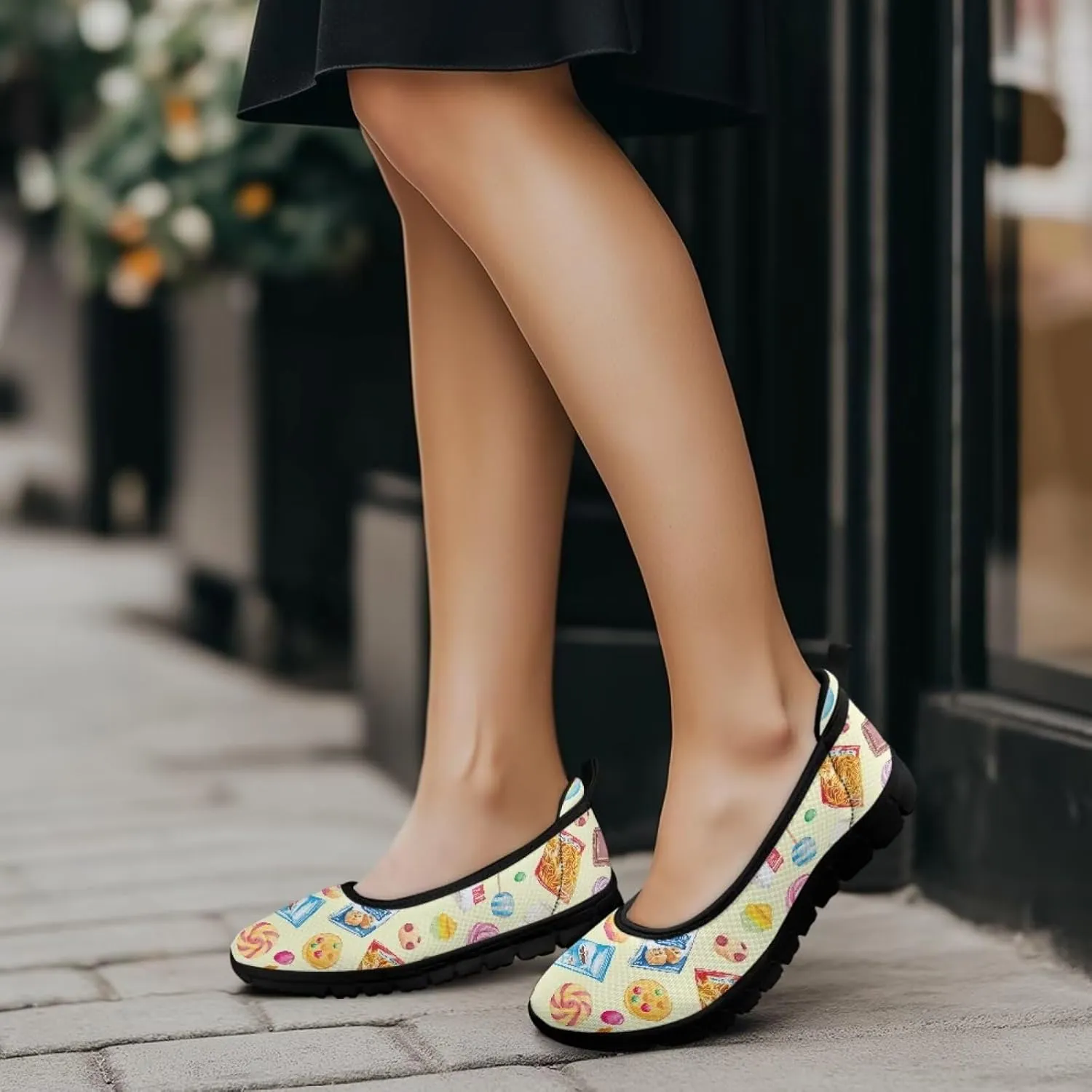 Low Cut Sneakers Casual Dressy Loafers for Women Comfortable Round Toe Soft Sneaker Food Print Athletic Slip-On Casual Walking Shoe