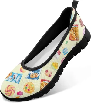 Low Cut Sneakers Casual Dressy Loafers for Women Comfortable Round Toe Soft Sneaker Food Print Athletic Slip-On Casual Walking Shoe