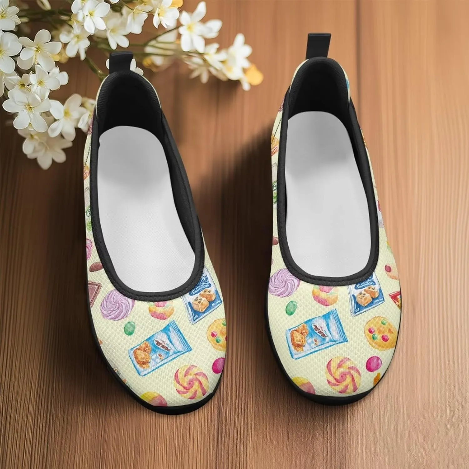 Low Cut Sneakers Casual Dressy Loafers for Women Comfortable Round Toe Soft Sneaker Food Print Athletic Slip-On Casual Walking Shoe