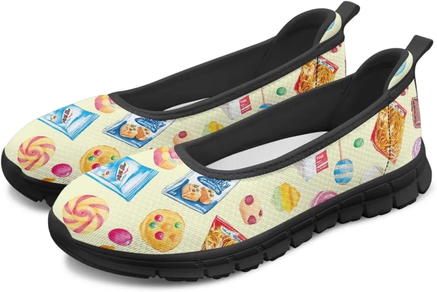 Low Cut Sneakers Casual Dressy Loafers for Women Comfortable Round Toe Soft Sneaker Food Print Athletic Slip-On Casual Walking Shoe