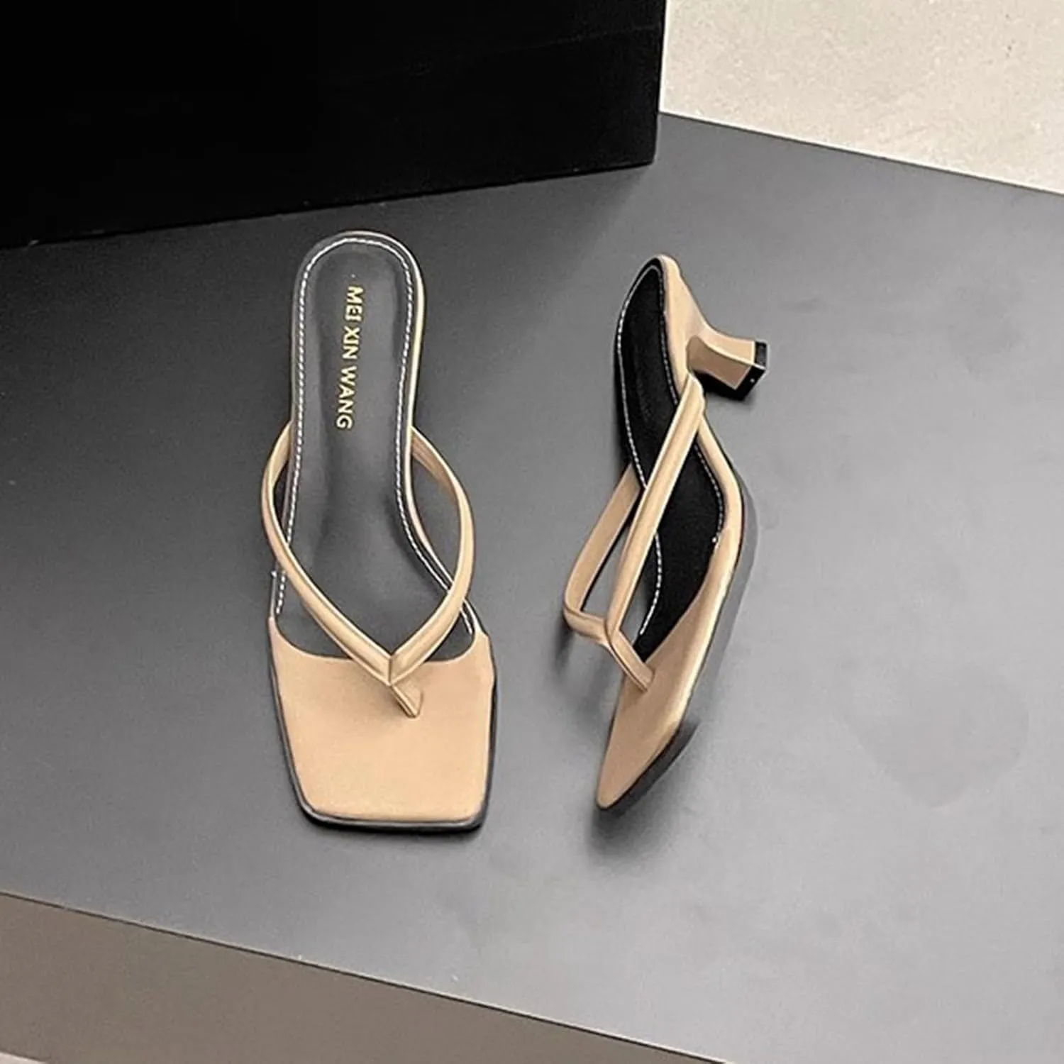 Low Heels for Women Open Toe Kitten Heels Slip on Dress Shoes Summer Flip Flop Sandals Square Toe Dress Shoes