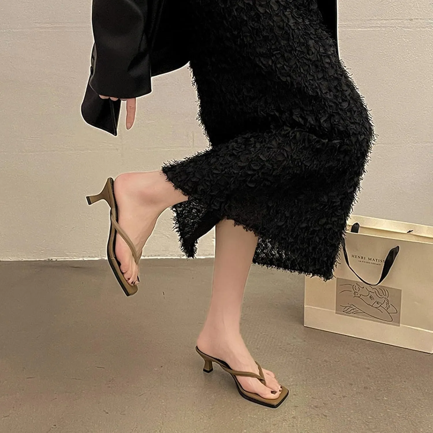 Low Heels for Women Open Toe Kitten Heels Slip on Dress Shoes Summer Flip Flop Sandals Square Toe Dress Shoes