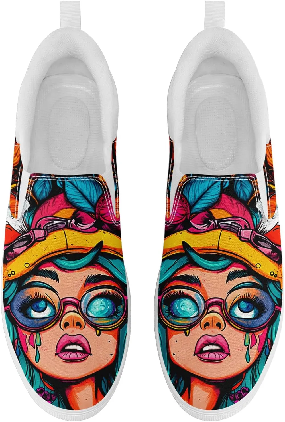 Low-top Slip-On Sneakers for Men, Women's Comfortable Flat Canvas Shoes Casual Loafers with Graffiti Style Design