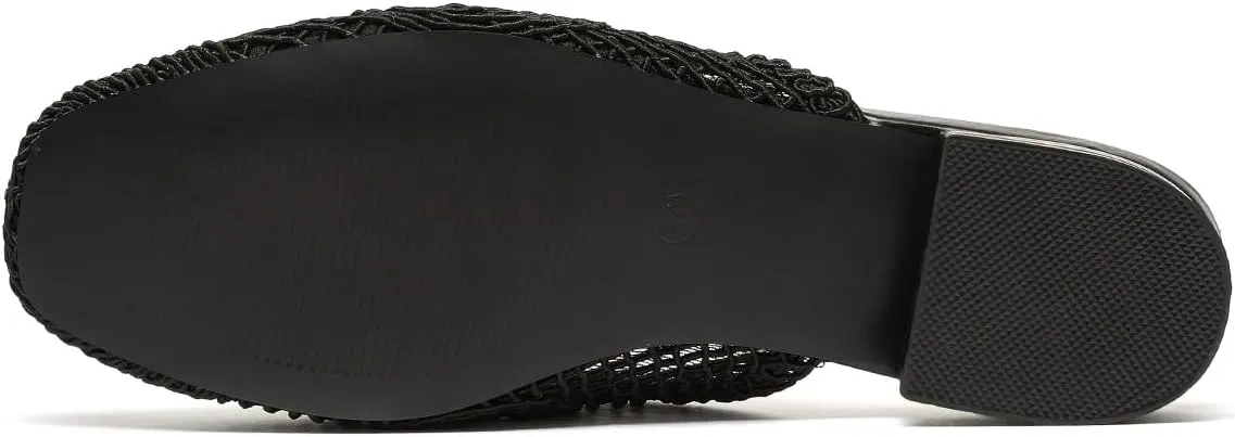 Lryweisy Women Weave Mules Comfortable Mesh Clogs with Glitter Rhinestones Buckle