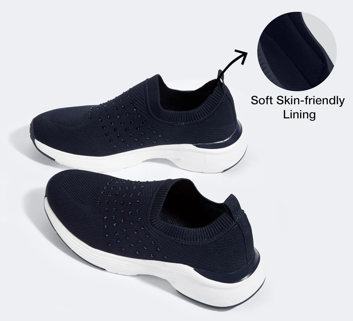 LUCKY STEP Women's Rhinestone Walking Shoes Lightweight Breathable Mesh Trainers Casual Slip On Sparkly Sneakers