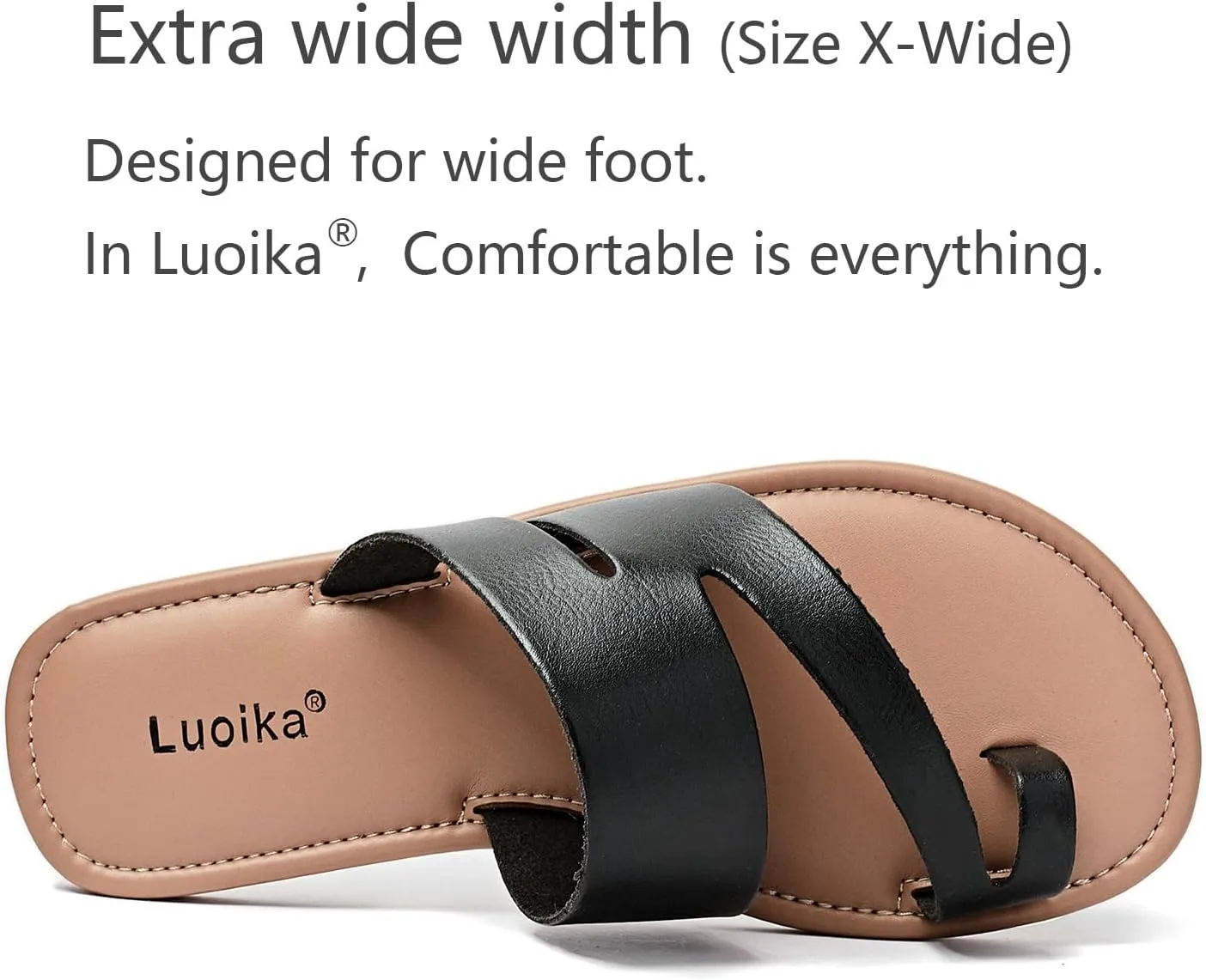 Luoika Women's Wide Width Flat Sandals, Flip Flop Slides Sandal Casual Strapy Sandal Slip on Summer Beach Shoes for Women.