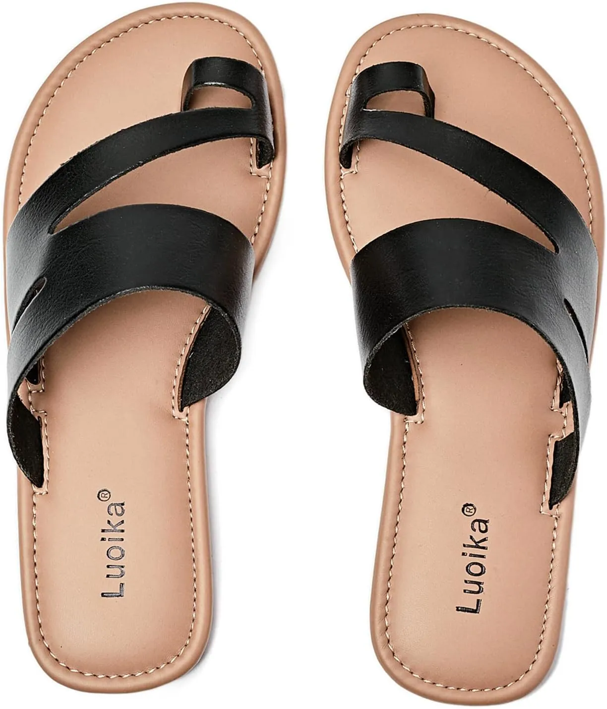Luoika Women's Wide Width Flat Sandals, Flip Flop Slides Sandal Casual Strapy Sandal Slip on Summer Beach Shoes for Women.