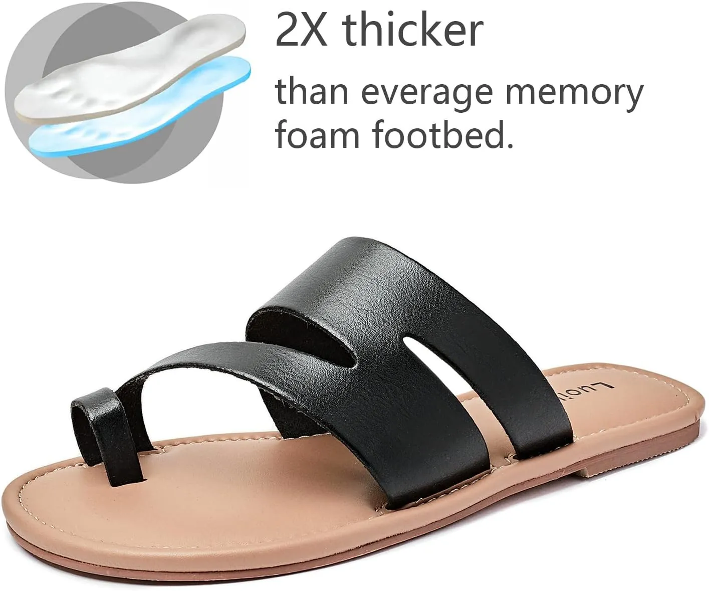 Luoika Women's Wide Width Flat Sandals, Flip Flop Slides Sandal Casual Strapy Sandal Slip on Summer Beach Shoes for Women.