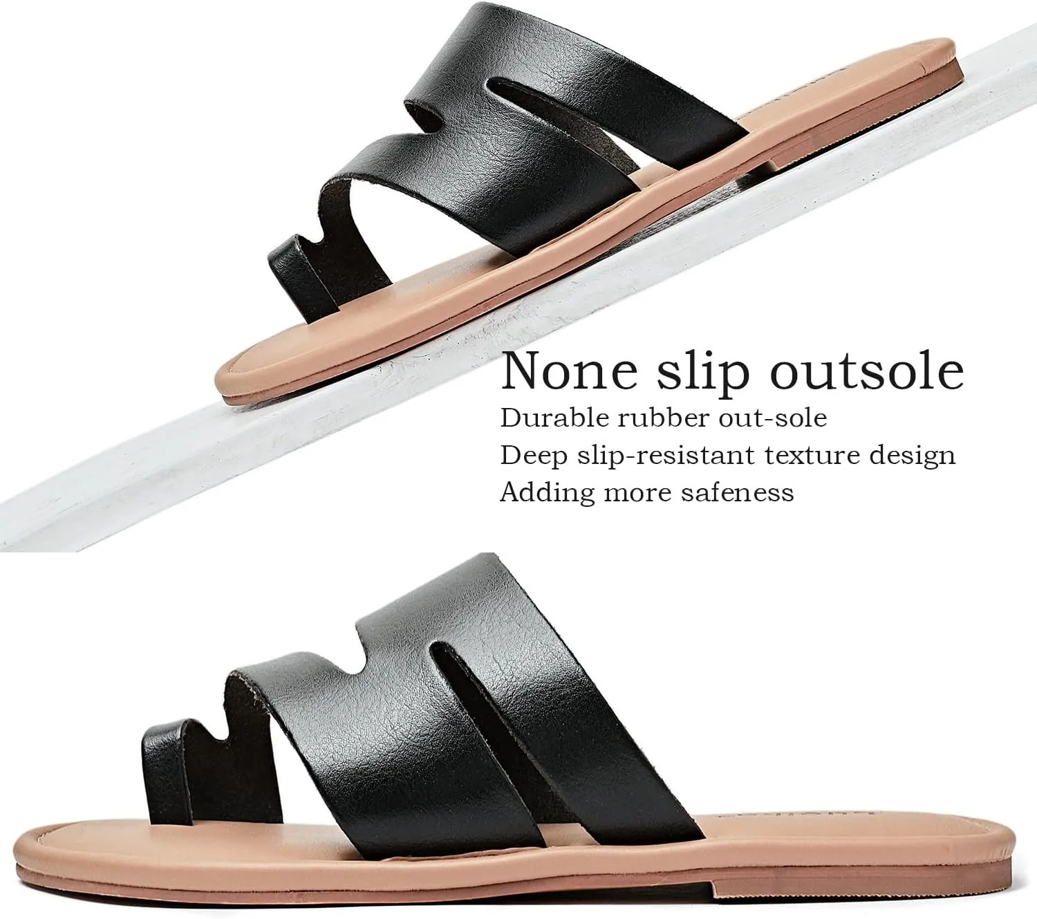 Luoika Women's Wide Width Flat Sandals, Flip Flop Slides Sandal Casual Strapy Sandal Slip on Summer Beach Shoes for Women.