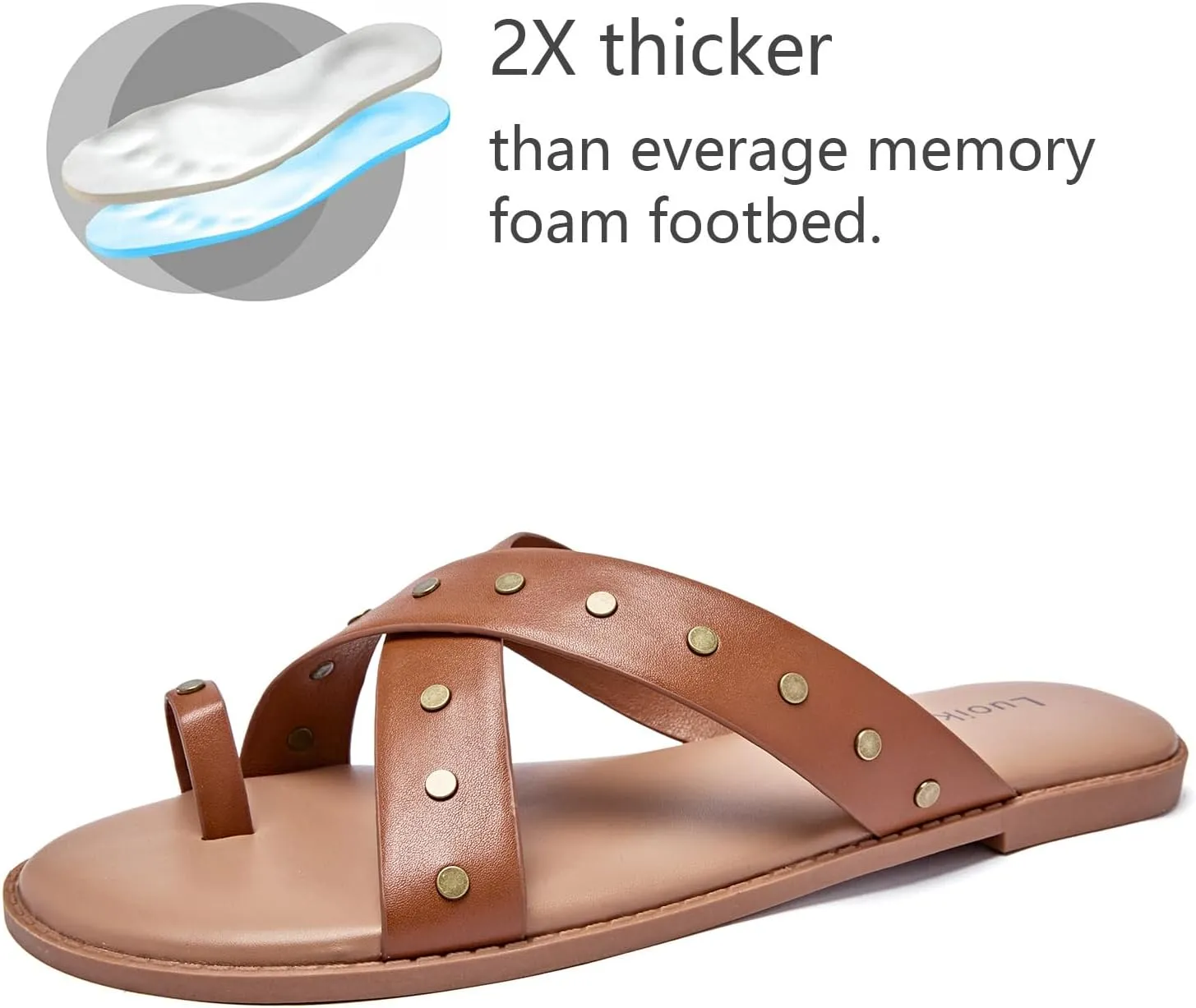 Luoika Women's Wide Width Flat Sandals, Flip Flop Slides Sandal Casual Strapy Sandal Slip on Summer Beach Shoes for Women.