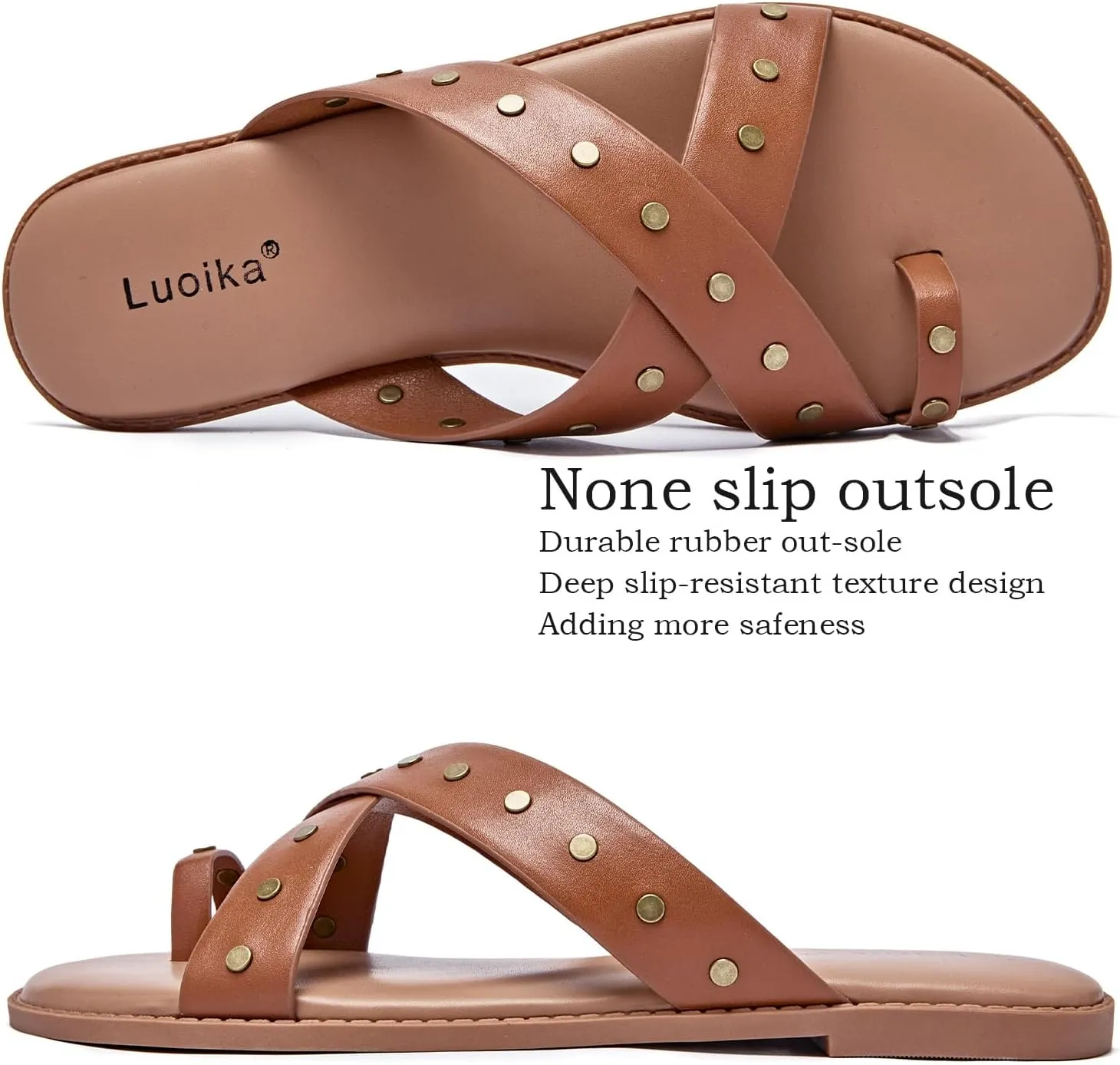 Luoika Women's Wide Width Flat Sandals, Flip Flop Slides Sandal Casual Strapy Sandal Slip on Summer Beach Shoes for Women.